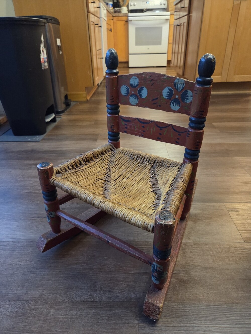 Vintage Mexican Folk Art Children's Rattan Rocking Chair